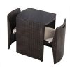 Compact Espresso/White Wicker Patio Cushioned Outdoor Chair Table Set