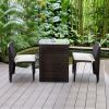 Compact Espresso/White Wicker Patio Cushioned Outdoor Chair Table Set