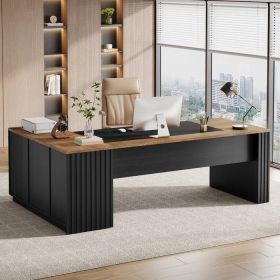 L-Shaped Office Desk with Storage Cabinet in Brown Black Wood Finish