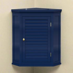 Navy Wall Mounted Corner 1-Door Louvered Bathroom Wall Cabinet