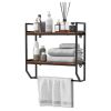 Wall Mounted Over Toilet 2-Shelf Bathroom Shelving Unit with Towel Bar