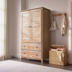Farm Home Louvered Distressed Driftwood Solid Pine Armoire