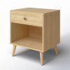 Mid-Century Modern 1-Drawer Nightstand in Natural Straw Yellow Wood Finish
