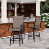 Brown Metal Outdoor Swivel Bar Stools with Sling Fabric - Set of 2