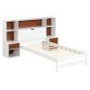 Home > Bedroom > Headboards > Twin Bed Frame with White Walnut Bookcase Storage Headboard and 2 Nightstands