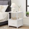 Home > Bedroom > Nightstand and Dressers > Set of 2 - Modern White Metal Wood Side End Table Nightstand with Storage Drawer