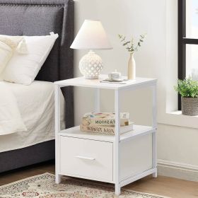 Home > Bedroom > Nightstand and Dressers > Set of 2 - Modern White Metal Wood Side End Table Nightstand with Storage Drawer