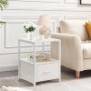 Home > Bedroom > Nightstand and Dressers > Set of 2 - Modern White Metal Wood Side End Table Nightstand with Storage Drawer