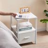 Home > Bedroom > Nightstand and Dressers > Set of 2 - Modern White Metal Wood Side End Table Nightstand with Storage Drawer