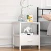 Home > Bedroom > Nightstand and Dressers > Set of 2 - Modern White Metal Wood Side End Table Nightstand with Storage Drawer