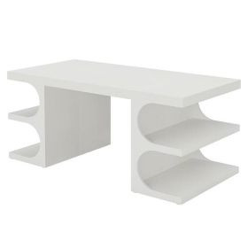 Modern White Executive Desk with 4 Open Storage Shelves