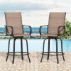 Set of 2 - Brown Outdoor Swivel Bar Stools with High Back