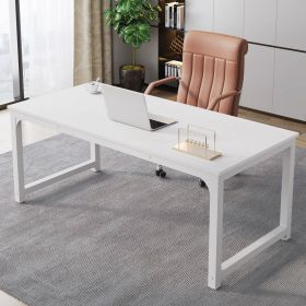 63" White Industrial Writing Desk Large Computer Workstation
