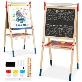3-in-1 Kids Art Easel - Double-Sided Magnetic Board+Paper Roll, 26 Letter Magnets, Multicolor