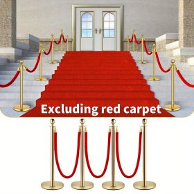 7-piece set, 4PCS gold pole+3PCS red velvet hanging rope, Ball Top Posts, Solid Stainless Steel Base, Ideal Crowd Control Barriers for Red Carpet Eve