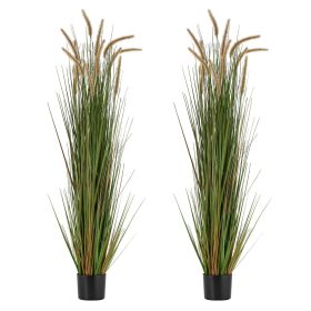 Artificial Grass Plant, 2 Pack 59 inch Horsetail Reed Grass in Pot, Premium PVC Faux Fake Greenery Shrubs Plant for Indoor Outdoor House Home Garden O