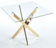 Dining Table with cross metal leg and tempered glass,Modern Space Saving Kitchen Table for Living Room,chrome legs,Square table,golden legs,90x90x75c