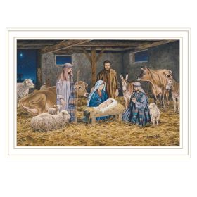 Trendy Decor 4U The Greatest Gift of All - The Birth of Christ White Framed Wall Art for Living Room, Nativity Wall Art Print for Home Decor, Bedroom