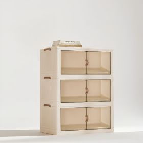 120QT White 3-Tier Stackable Folding Storage Bin with Lid & Door - Open Front Organizer for Bedroom Clothes
