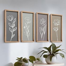 3D Wooden Bathroom Wall Decor (Set of 4) Lightweight, Ready-to-Hang Framed Wall Art For Living Room, Bedroom, or Office - Premium Boho Botanical Farm