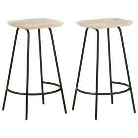 Bar Stool Set of 2 Bleached wood and black metal