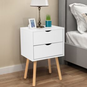 40*30*60cm Simple And Modern White Cabinet; Wood Color Legs; MDF Spray Paint; High Legs; Two Drawers; Bedside Table