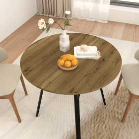 35.43 Inch Round Dining Table, Small Circle Kitchen Table with Metal Black Legs for 2-4 people,Modern Dining Room Table, Brown