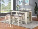 Modern Contemporary 5pc Counter Height High Dining Table w Storage Shelves High Chairs And Stools Wooden Kitchen Breakfast Table Dining Room Furnitur