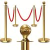 4PCS Gold Stanchion Posts with Velvet Ropes Set, Black Hollow Base, 3PCS 5Ft Red Rope, Ball Top, Vintage Styles for Party/Wedding/Theater/Museum, Hol