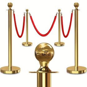 4PCS Gold Stanchion Posts with Velvet Ropes Set, Black Hollow Base, 3PCS 5Ft Red Rope, Ball Top, Vintage Styles for Party/Wedding/Theater/Museum, Hol
