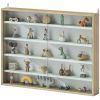5-Tier Display Cabinet, Wall-Mounted Display Case with 2 Glass Doors and Adjustable Shelves, Oak and White