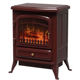 HOMCOM 22" Electric Fireplace Heater, Freestanding Fire Place Stove with Realistic LED Flames and Logs, and Overheating Protection, 725W/1450W, Red