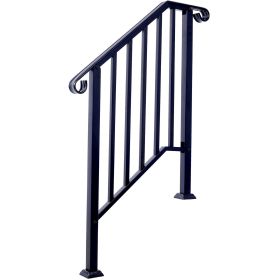 Handrails for Outdoor Steps, Fit 2 or 3 Steps Outdoor Stair Railing, Picket#2 Wrought Iron Handrail, Flexible Porch Railing, Black Transitional Handr