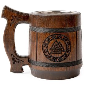 Beer Mug 20 OZ Valknut Viking mug Tankard Mug Beer stein Wooden beer mug Handmade Gifts for Men Fathers Day Christmas Birthday Gifts Norse & Celt