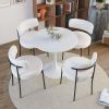 31.5" Round MDF Dining Table Set for 4, White Dining Table MDF Easy Clean with Durable Black Metal Legs, 4 PCS Comfortable Dining Chair Linen Upholst