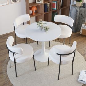 31.5" Round MDF Dining Table Set for 4, White Dining Table MDF Easy Clean with Durable Black Metal Legs, 4 PCS Comfortable Dining Chair Linen Upholst