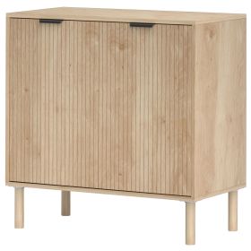 Accent Cabinet with Doors & Adjustable Shelf, Freestanding Storage Cabinet with Wood Legs for Living Room, Oak