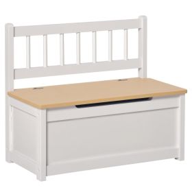 Qaba 2-in-1 Kids Wooden Toy Organizer Chest Storage Box with Seat Bench Cabinet Chunk Cube with Safety Pneumatic Rod White