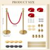 7-piece set, 4PCS gold pole+3PCS red velvet hanging rope, Ball Top Posts, Solid Stainless Steel Base, Ideal Crowd Control Barriers for Red Carpet Eve