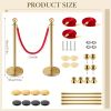 4PCS Gold Stanchion Posts with Velvet Ropes Set, Black Hollow Base, 3PCS 5Ft Red Rope, Ball Top, Vintage Styles for Party/Wedding/Theater/Museum, Hol