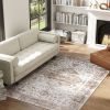 4x6 Area Rug, Vintage Machine Washable Rug, Non-Slip Floor Carpet for Living Room, Bedroom, Dining Room, Tan