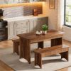Kitchen dining table with 2 benches, 3-piece set dining table, rectangular dining table, wooden dining table