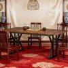 Wooden dining table, rectangular dining table with metal legs, kitchen dining table, suitable for living room and dining room