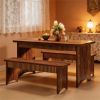 Kitchen dining table with 2 benches, 3-piece set dining table, rectangular dining table, wooden dining table