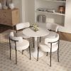 31.5" Round MDF Dining Table Set for 4, White Dining Table MDF Easy Clean with Durable Black Metal Legs, 4 PCS Comfortable Dining Chair Linen Upholst