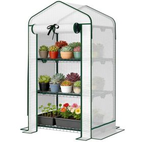 Mini Greenhouse with Screen Roof, Portable Small Greenhouse with Roll-Up Zipper Door, 27.6" x 19.7" x 50", White