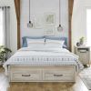 Queen Farmhouse Platform Bed with Storage Drawers in Off-White Wood Finish