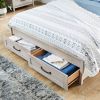 Queen Farmhouse Platform Bed with Storage Drawers in Off-White Wood Finish