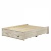 Queen Farmhouse Platform Bed with Storage Drawers in Off-White Wood Finish