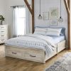 Queen Farmhouse Platform Bed with Storage Drawers in Off-White Wood Finish